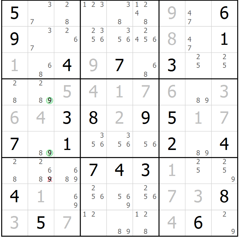 Position des candidats pour la solution de la Gr 17 page 20 du magazine de sudoku Virtuose n° 106