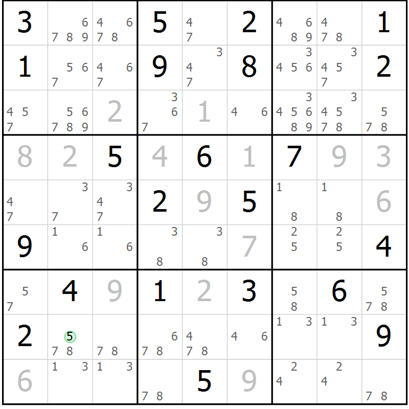 Position des candidats pour la solution de la Gr 18 page 21 du magazine de sudoku Virtuose n° 106
