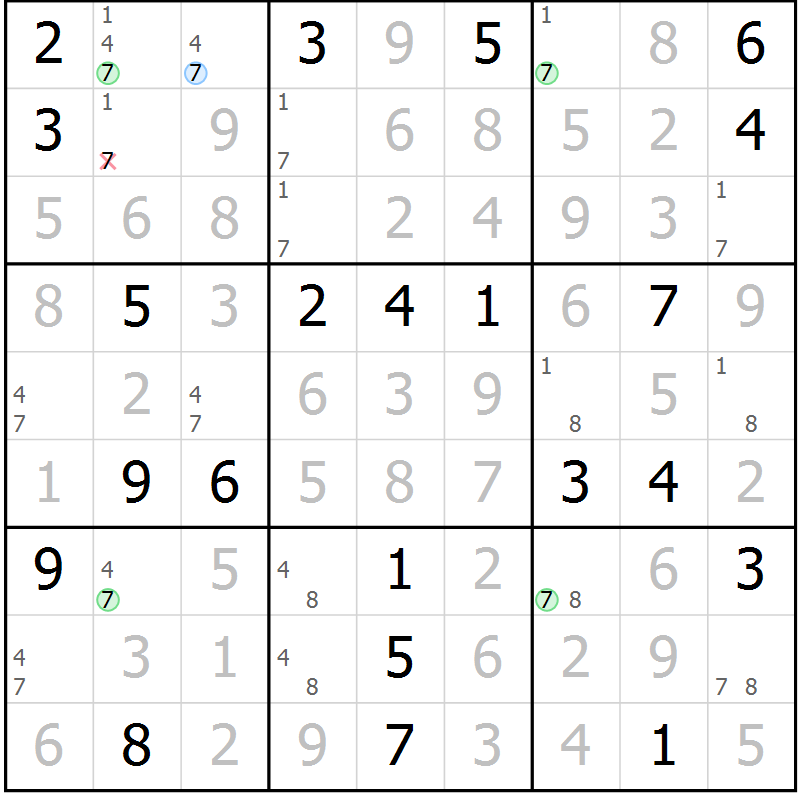 Position des candidats pour la solution de la Gr 19 page 22 du magazine de sudoku Virtuose n° 106