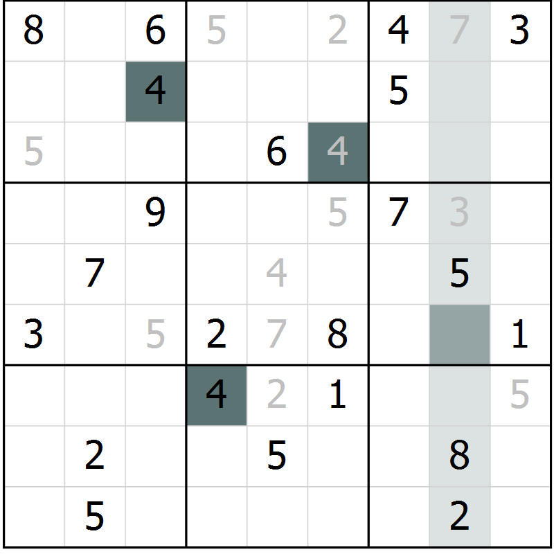 Position des candidats pour la solution de la Gr 2 page 5 du magazine de sudoku Virtuose n° 106