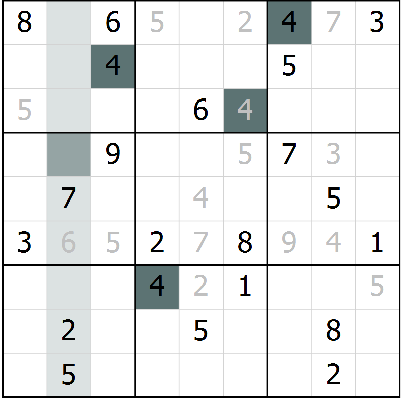 Position des candidats pour la solution de la Gr 2 page 5 du magazine de sudoku Virtuose n° 106