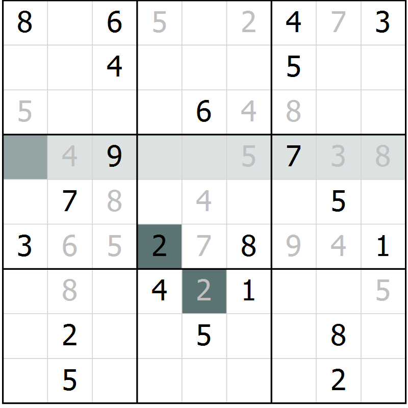 Position des candidats pour la solution de la Gr 2 page 5 du magazine de sudoku Virtuose n° 106
