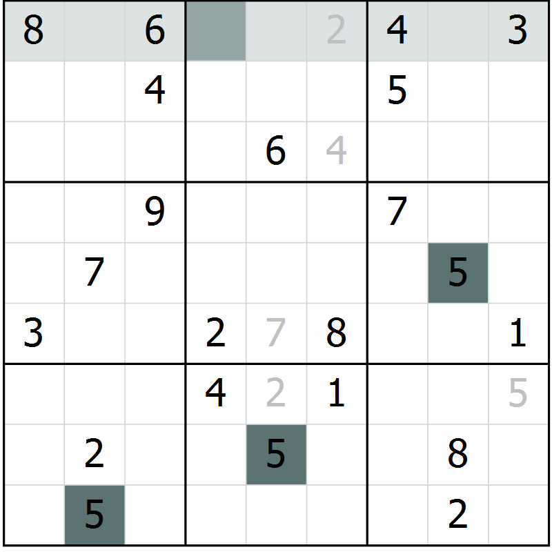 Position des candidats pour la solution de la Gr 2 page 5 du magazine de sudoku Virtuose n° 106