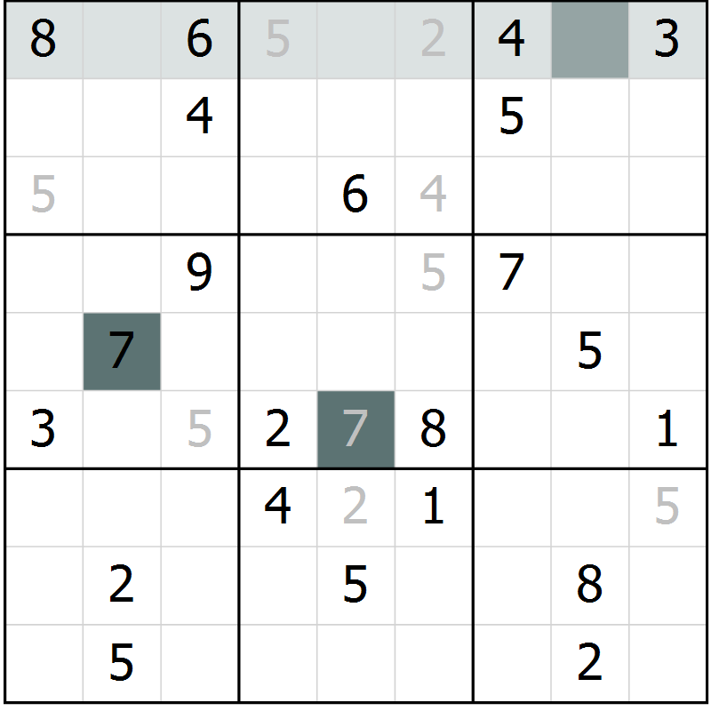 Position des candidats pour la solution de la Gr 2 page 5 du magazine de sudoku Virtuose n° 106