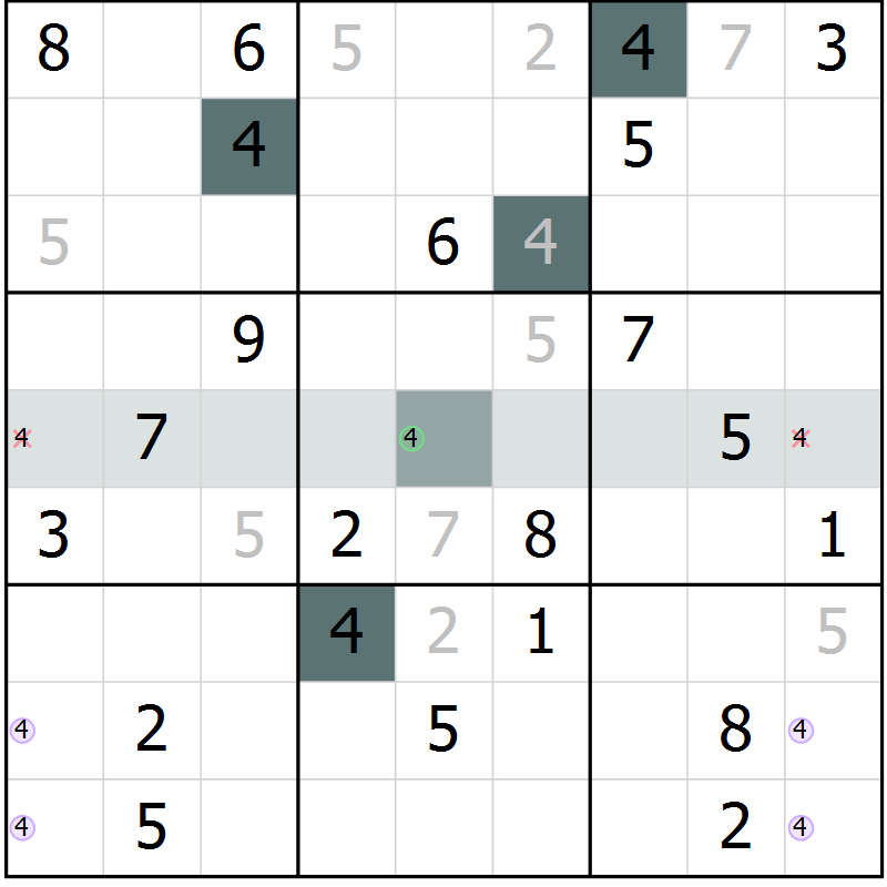 Position des candidats pour la solution de la Gr 2 page 5 du magazine de sudoku Virtuose n° 106