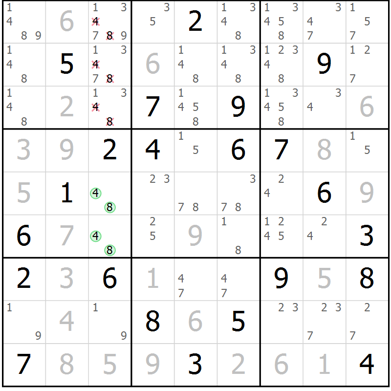 Position des candidats pour la solution de la Gr 20 page 23 du magazine de sudoku Virtuose n° 106