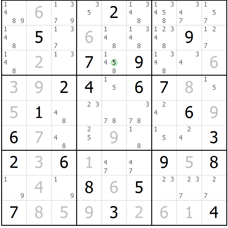 Position des candidats pour la solution de la Gr 20 page 23 du magazine de sudoku Virtuose n° 106