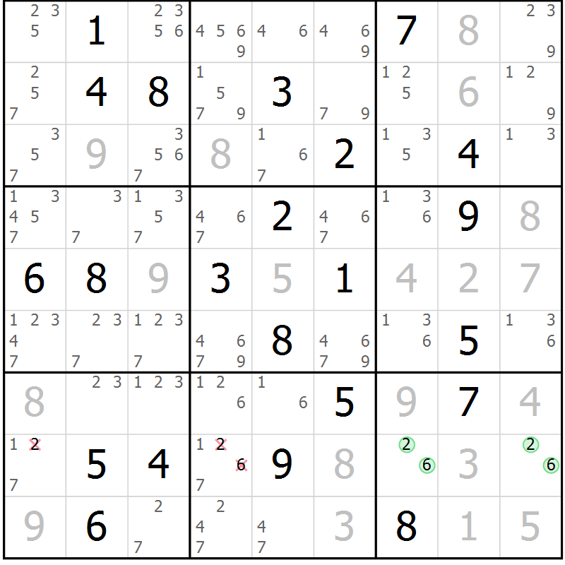 Position des candidats pour la solution de la Gr 21 page 24 du magazine de sudoku Virtuose n° 106