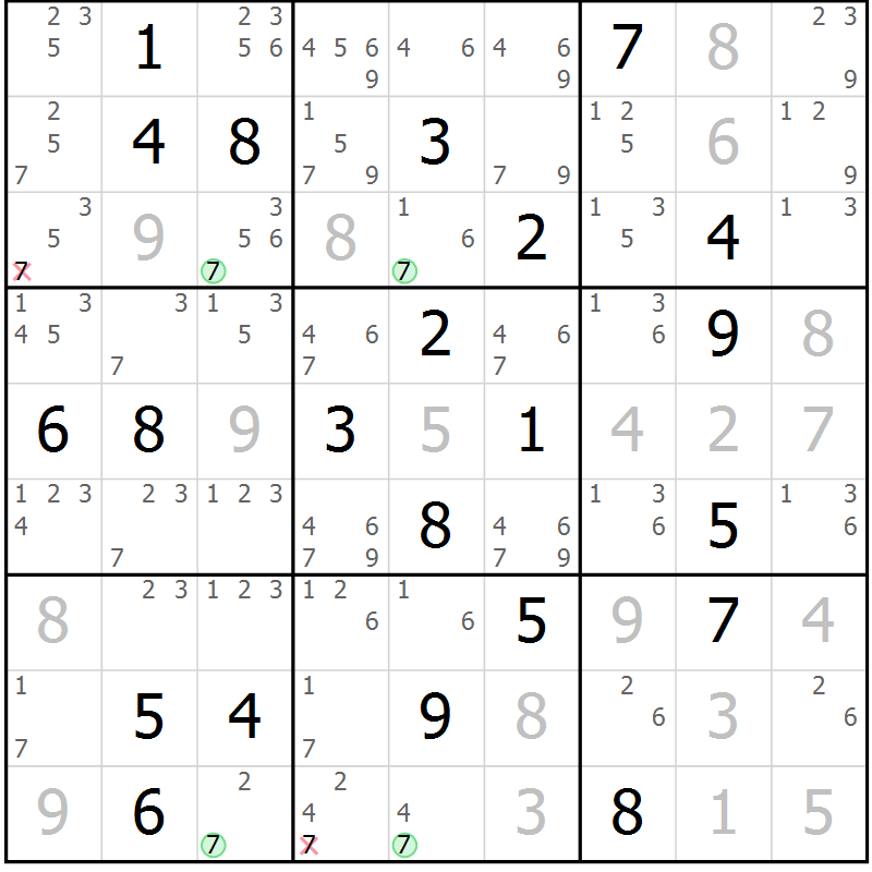 Position des candidats pour la solution de la Gr 21 page 24 du magazine de sudoku Virtuose n° 106