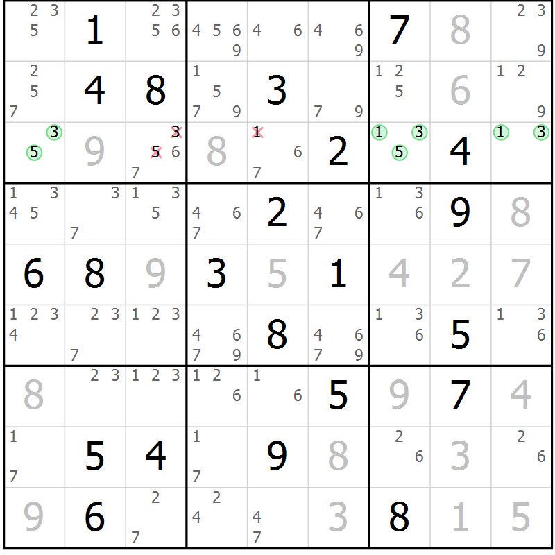Position des candidats pour la solution de la Gr 21 page 24 du magazine de sudoku Virtuose n° 106