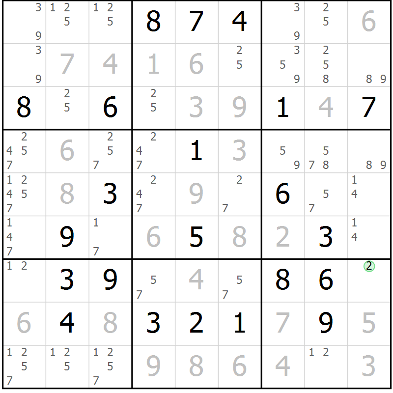 Position des candidats pour la solution de la Gr 22 page 25 du magazine de sudoku Virtuose n° 106