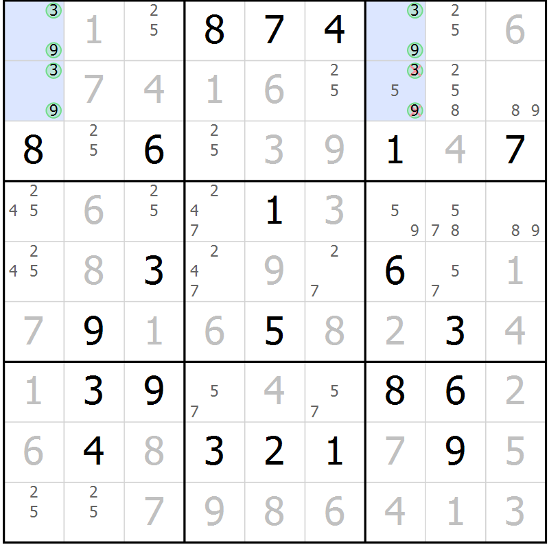 Position des candidats pour la solution de la Gr 22 page 25 du magazine de sudoku Virtuose n° 106