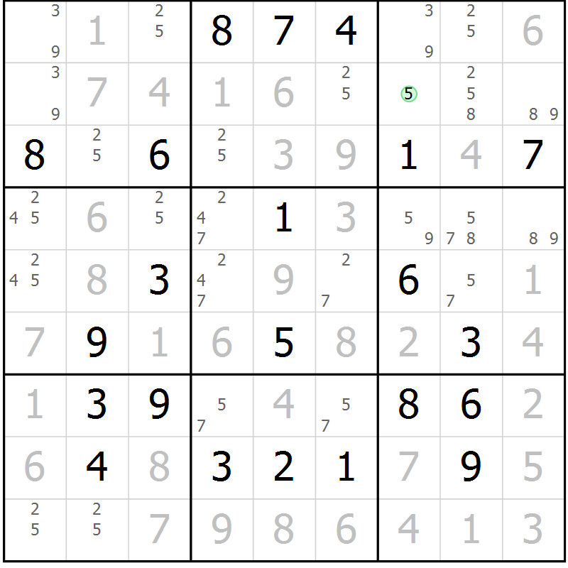 Position des candidats pour la solution de la Gr 22 page 25 du magazine de sudoku Virtuose n° 106