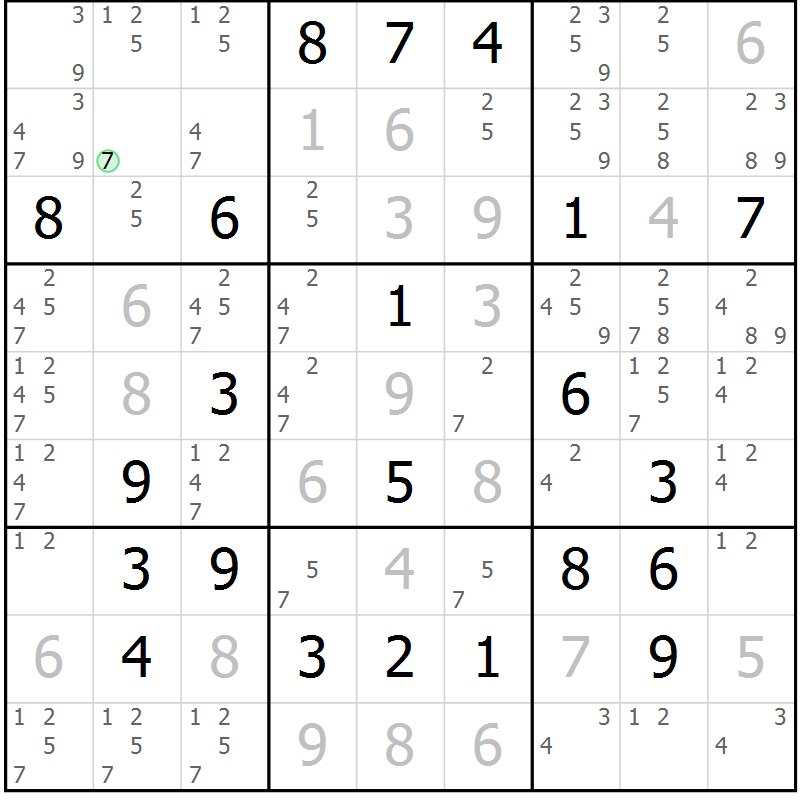 Position des candidats pour la solution de la Gr 22 page 25 du magazine de sudoku Virtuose n° 106