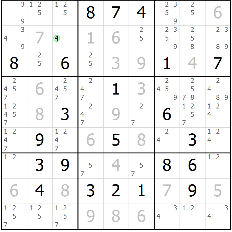 Position des candidats pour la solution de la Gr 22 page 25 du magazine de sudoku Virtuose n° 106