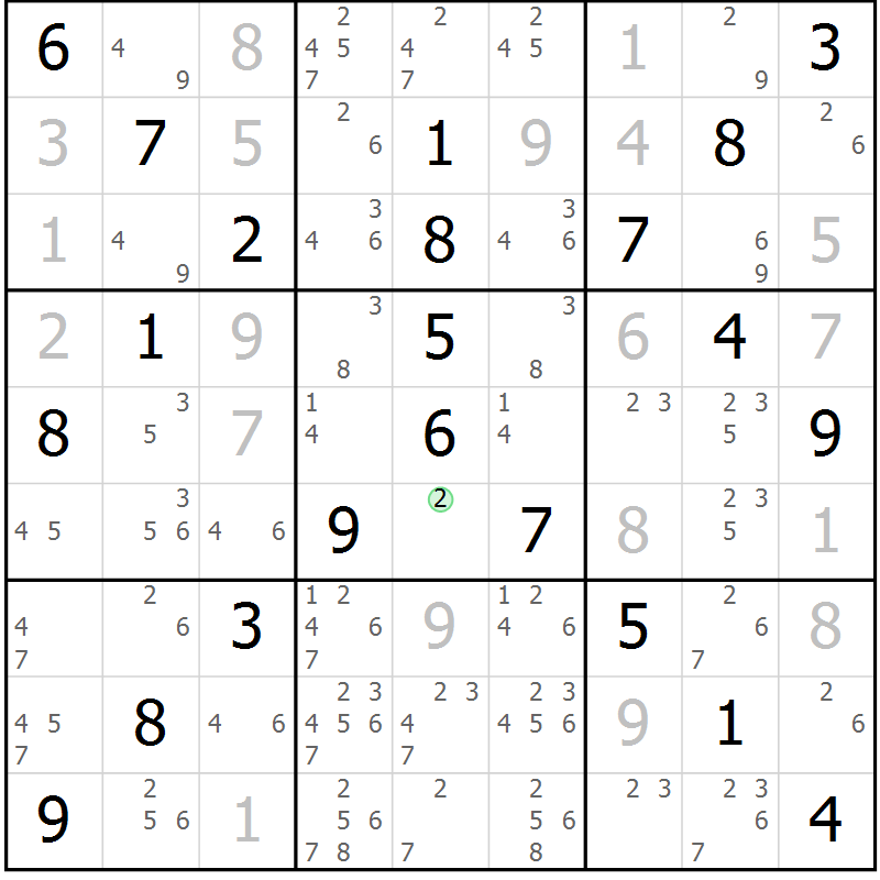 Position des candidats pour la solution de la Gr 23 page 26 du magazine de sudoku Virtuose n° 106
