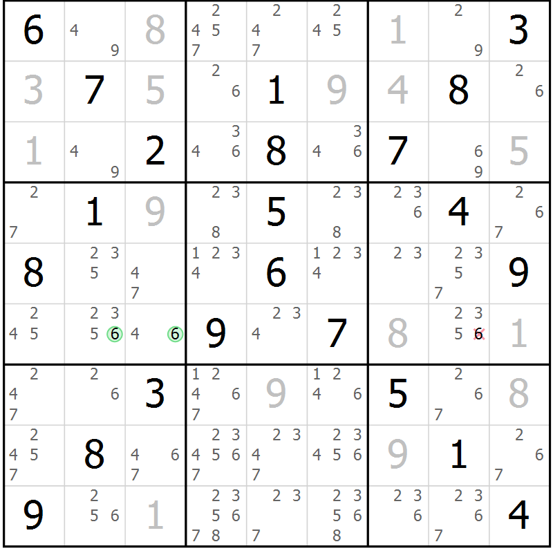 Position des candidats pour la solution de la Gr 23 page 26 du magazine de sudoku Virtuose n° 106
