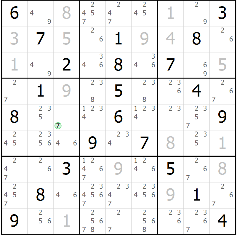 Position des candidats pour la solution de la Gr 23 page 26 du magazine de sudoku Virtuose n° 106