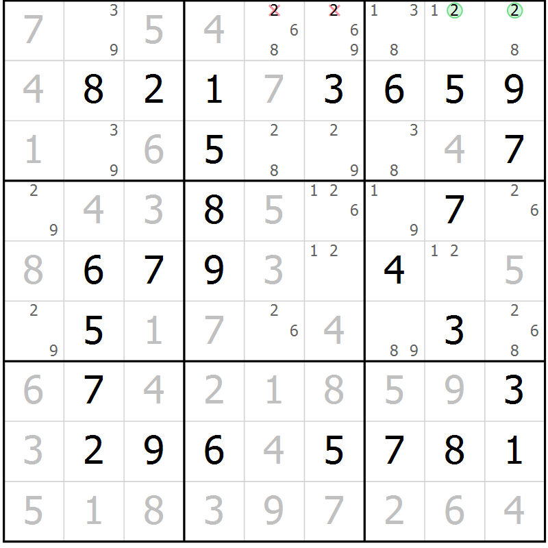 Position des candidats pour la solution de la Gr 24 page 27 du magazine de sudoku Virtuose n° 106