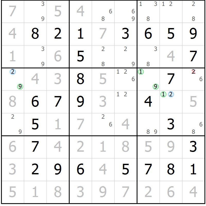 Position des candidats pour la solution de la Gr 24 page 27 du magazine de sudoku Virtuose n° 106