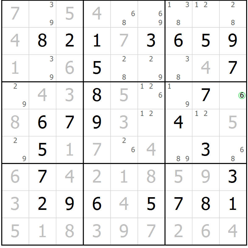 Position des candidats pour la solution de la Gr 24 page 27 du magazine de sudoku Virtuose n° 106