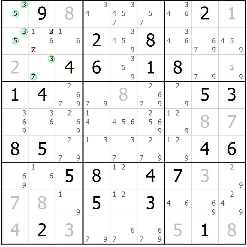 Position des candidats pour la solution de la Gr 25 page 28 du magazine de sudoku Virtuose n° 106