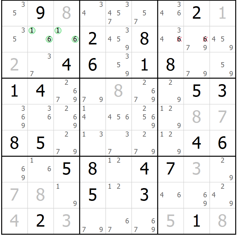 Position des candidats pour la solution de la Gr 25 page 28 du magazine de sudoku Virtuose n° 106
