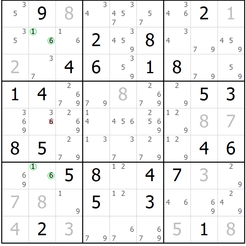 Position des candidats pour la solution de la Gr 25 page 28 du magazine de sudoku Virtuose n° 106