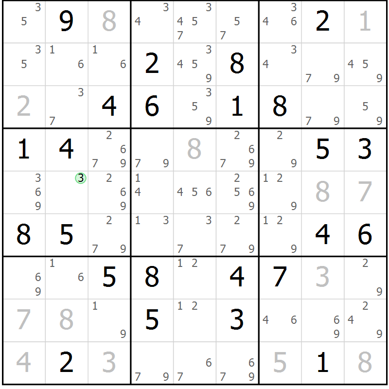Position des candidats pour la solution de la Gr 25 page 28 du magazine de sudoku Virtuose n° 106