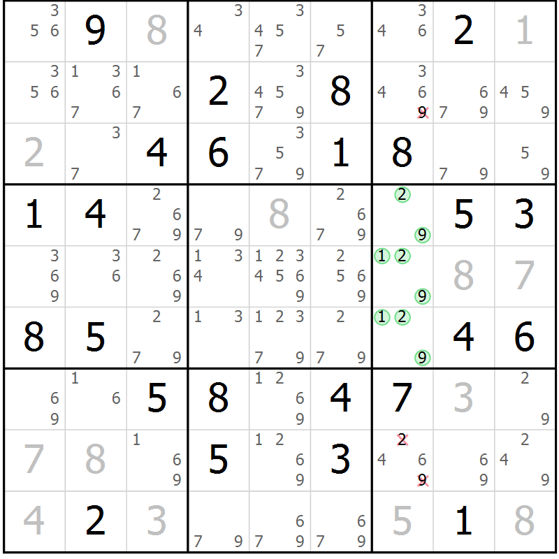 Position des candidats pour la solution de la Gr 25 page 28 du magazine de sudoku Virtuose n° 106