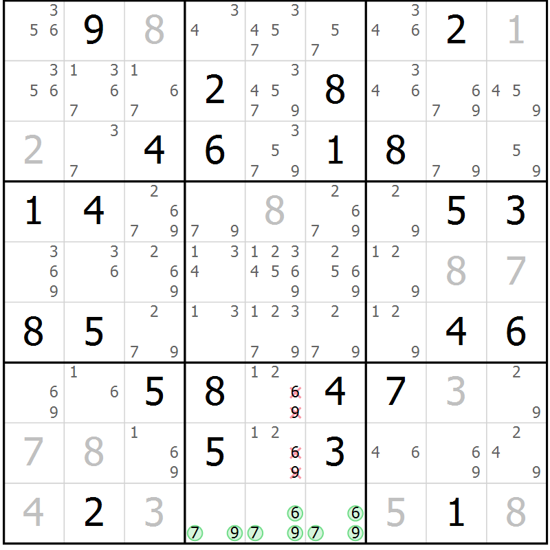 Position des candidats pour la solution de la Gr 25 page 28 du magazine de sudoku Virtuose n° 106