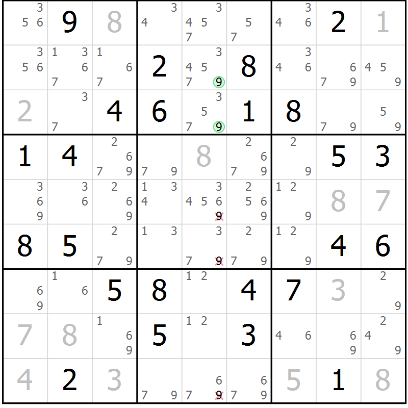 Position des candidats pour la solution de la Gr 25 page 28 du magazine de sudoku Virtuose n° 106