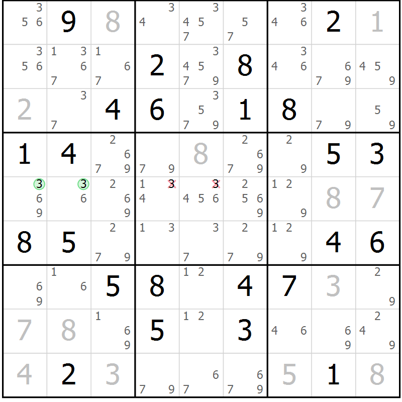 Position des candidats pour la solution de la Gr 25 page 28 du magazine de sudoku Virtuose n° 106