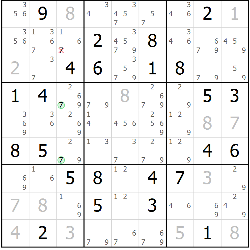 Position des candidats pour la solution de la Gr 25 page 28 du magazine de sudoku Virtuose n° 106