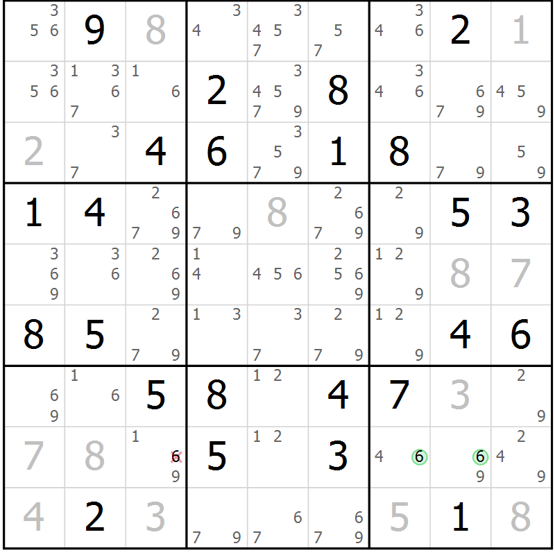 Position des candidats pour la solution de la Gr 25 page 28 du magazine de sudoku Virtuose n° 106