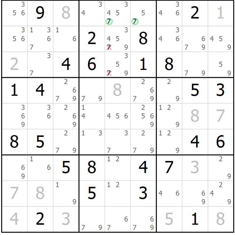 Position des candidats pour la solution de la Gr 25 page 28 du magazine de sudoku Virtuose n° 106