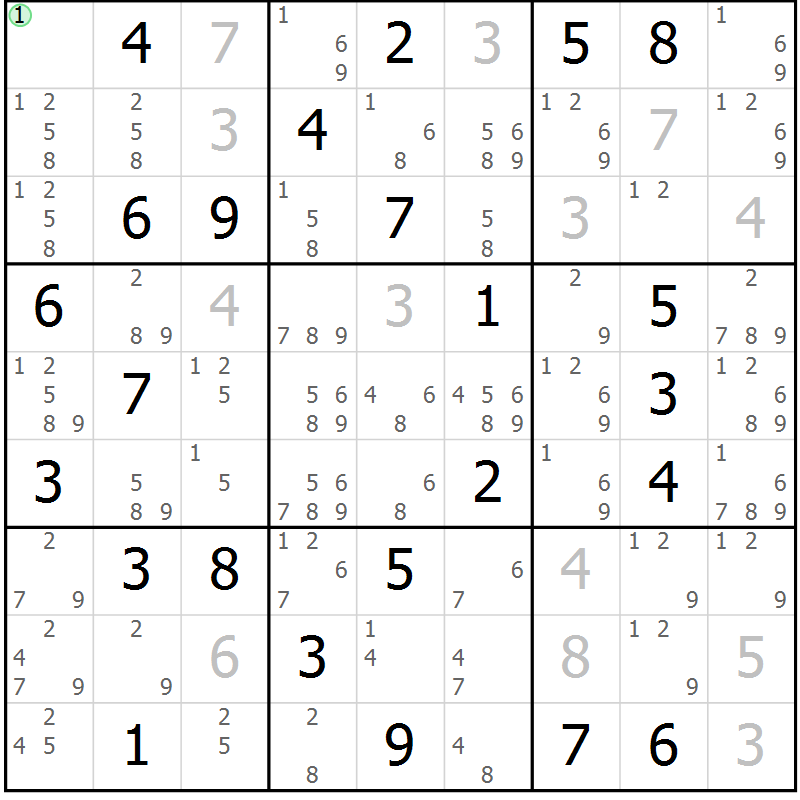 Position des candidats pour la solution de la Gr 26 page 29 du magazine de sudoku Virtuose n° 106