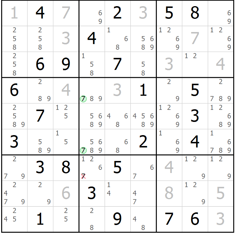 Position des candidats pour la solution de la Gr 26 page 29 du magazine de sudoku Virtuose n° 106