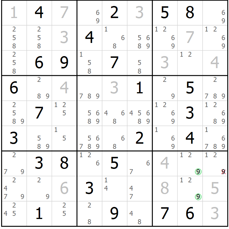 Position des candidats pour la solution de la Gr 26 page 29 du magazine de sudoku Virtuose n° 106