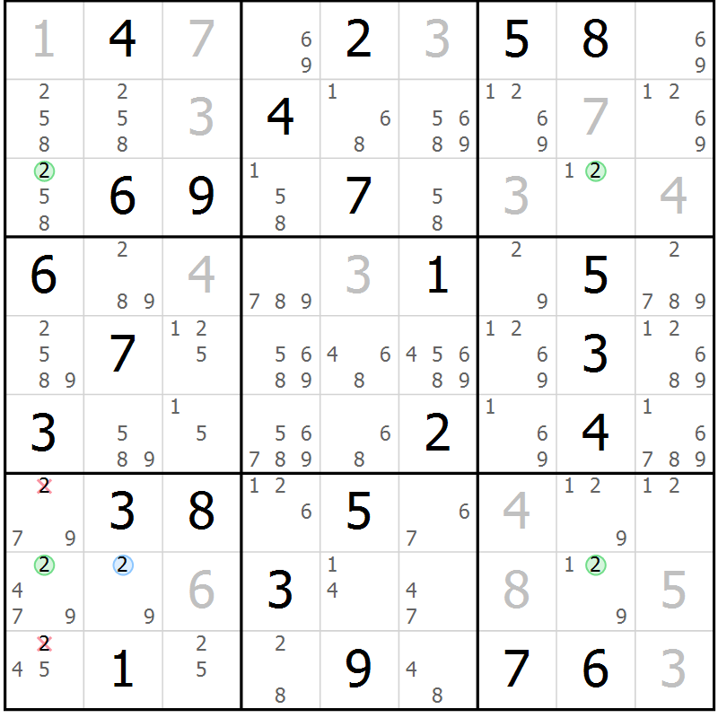 Position des candidats pour la solution de la Gr 26 page 29 du magazine de sudoku Virtuose n° 106