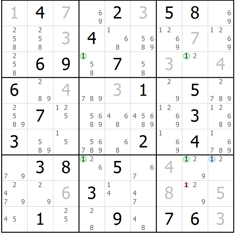 Position des candidats pour la solution de la Gr 26 page 29 du magazine de sudoku Virtuose n° 106