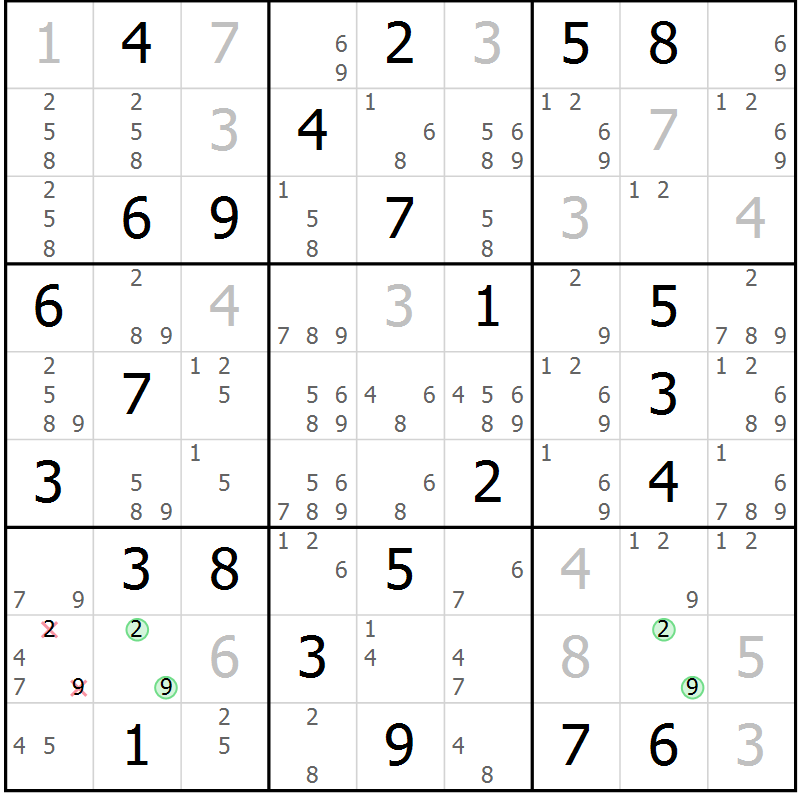 Position des candidats pour la solution de la Gr 26 page 29 du magazine de sudoku Virtuose n° 106