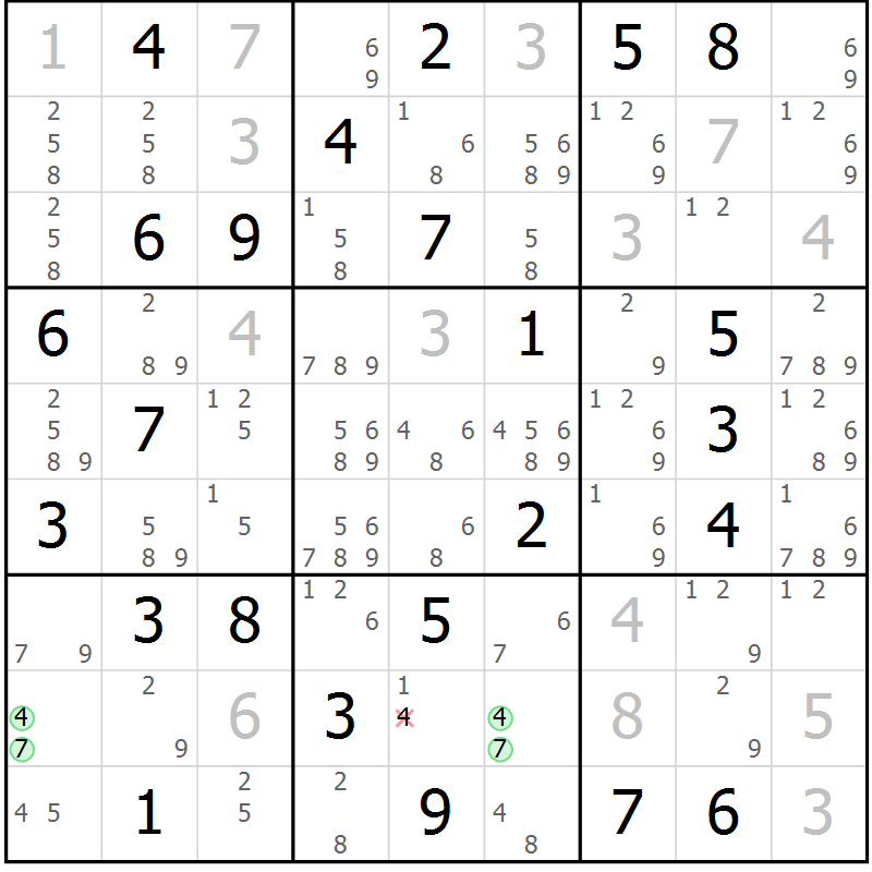 Position des candidats pour la solution de la Gr 26 page 29 du magazine de sudoku Virtuose n° 106