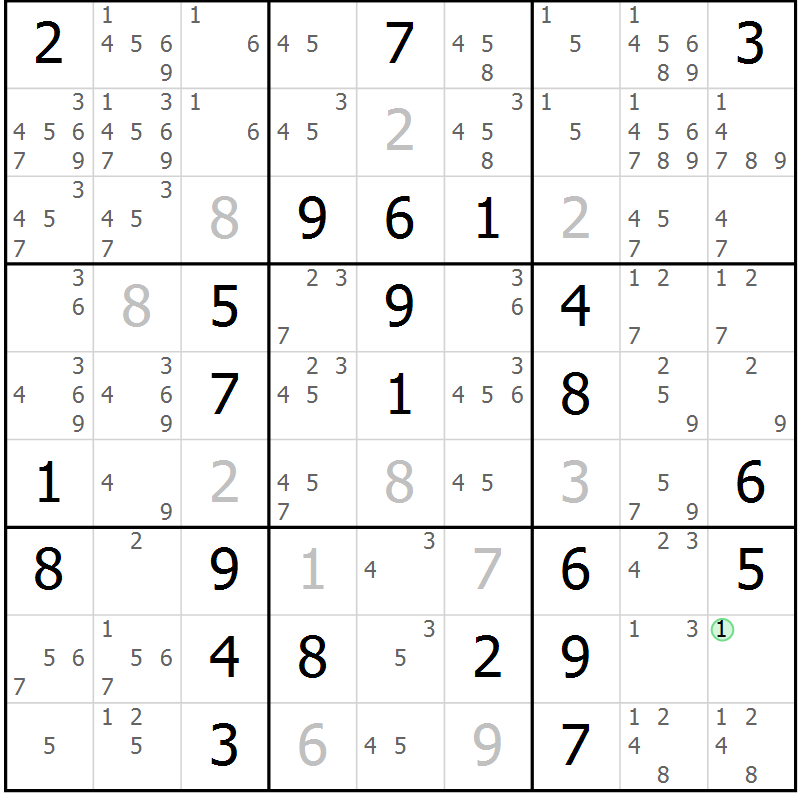 Position des candidats pour la solution de la Gr 27 page 30 du magazine de sudoku Virtuose n° 106