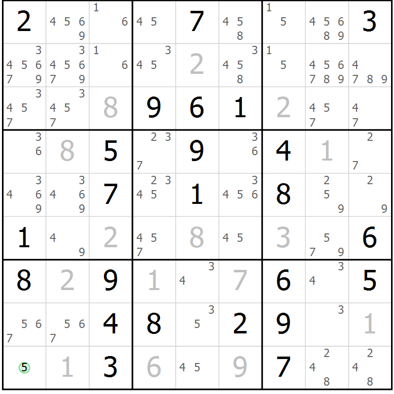 Position des candidats pour la solution de la Gr 27 page 30 du magazine de sudoku Virtuose n° 106