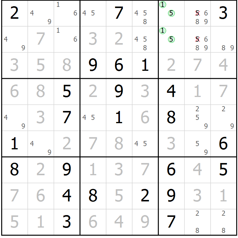 Position des candidats pour la solution de la Gr 27 page 30 du magazine de sudoku Virtuose n° 106