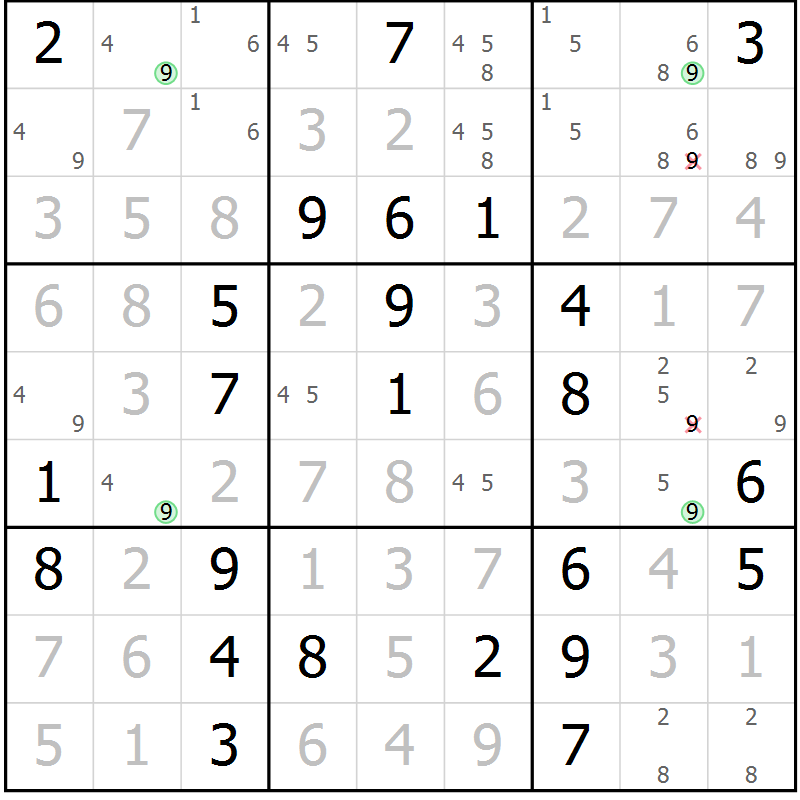 Position des candidats pour la solution de la Gr 27 page 30 du magazine de sudoku Virtuose n° 106