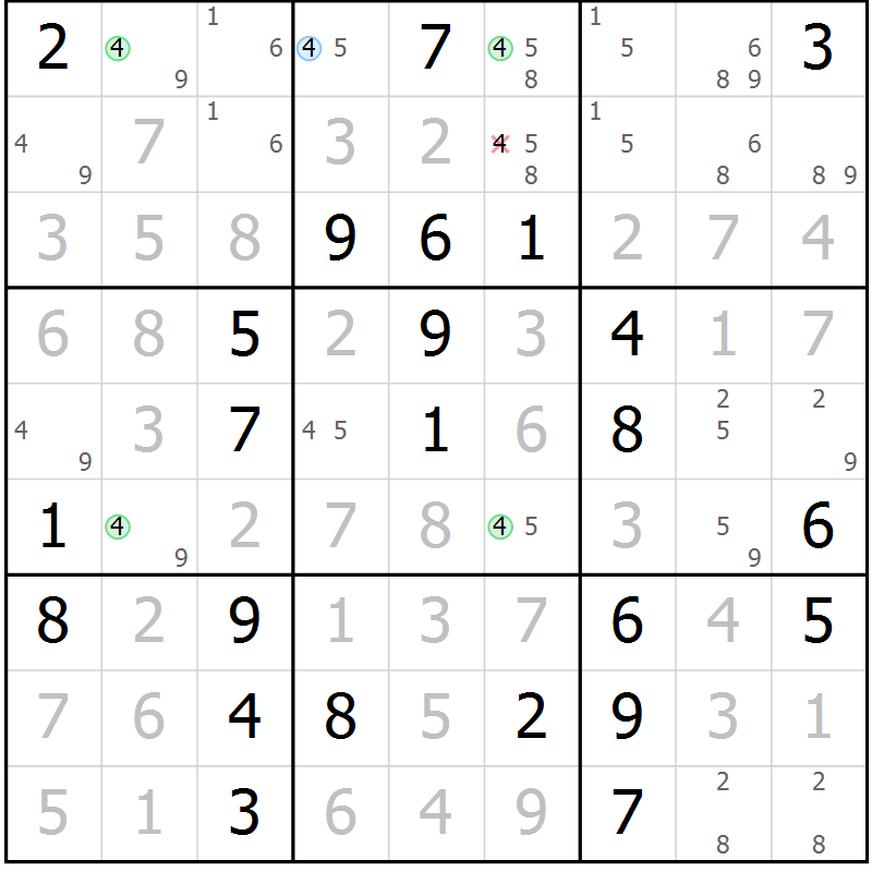 Position des candidats pour la solution de la Gr 27 page 30 du magazine de sudoku Virtuose n° 106
