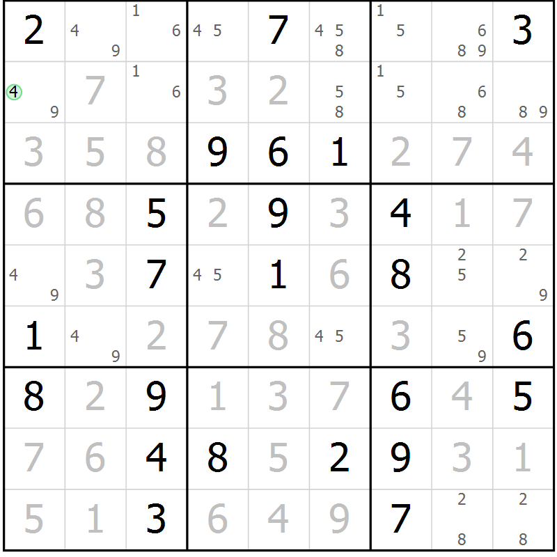 Position des candidats pour la solution de la Gr 27 page 30 du magazine de sudoku Virtuose n° 106