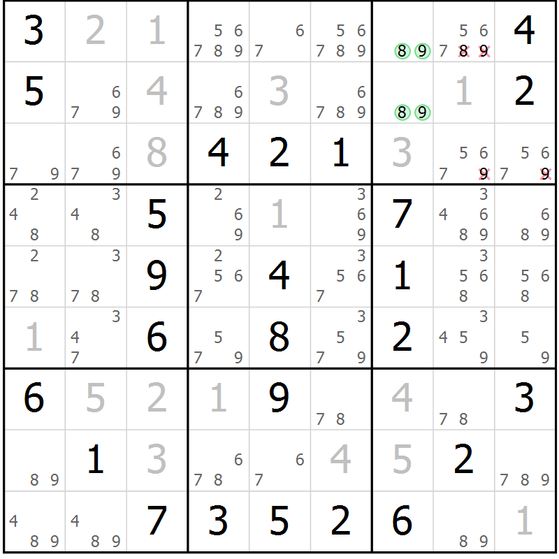 Position des candidats pour la solution de la Gr 28 page 31 du magazine de sudoku Virtuose n° 106